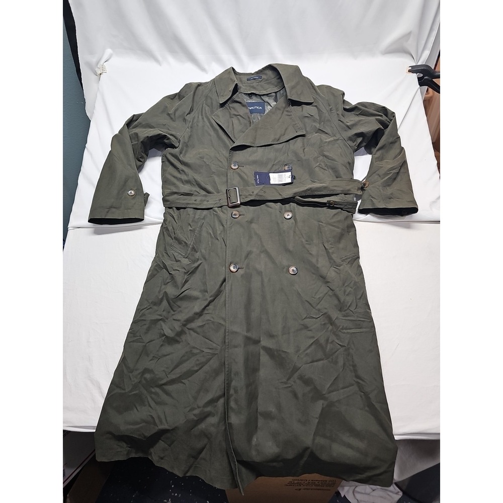 Vtg Nautica Trench Coat Mens 40T Pewter Double Breasted Lined Preppy Retro